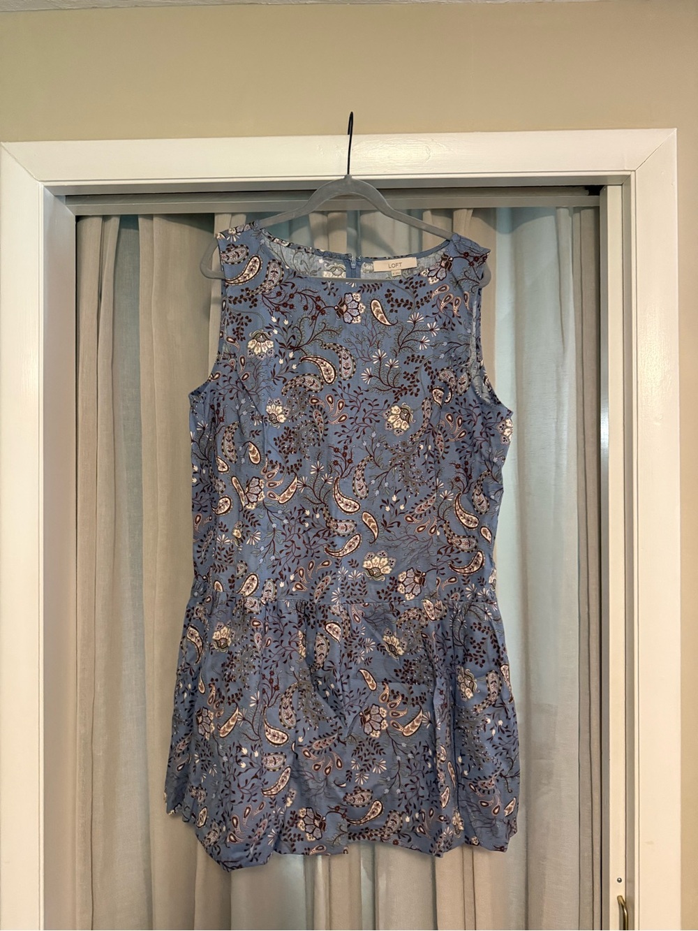 LOFT Dusty Blue Paisley Sleeveless Mini Dress